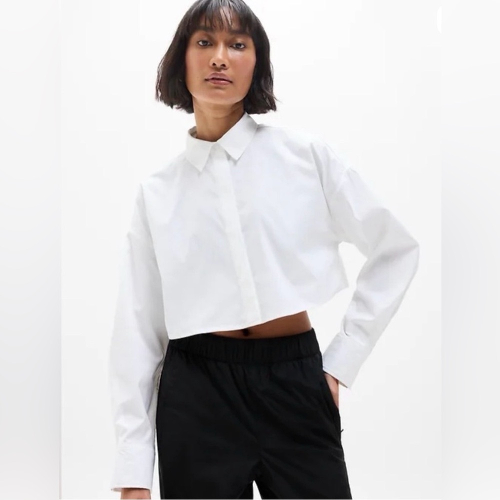 ATHLETA NWT Midday Cropped Poplin Shirt White Medium